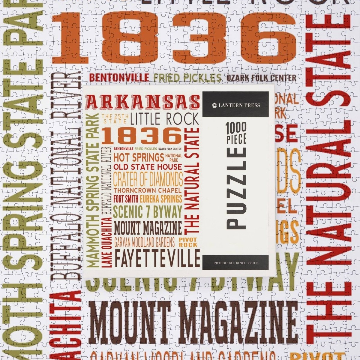Arkansas Typography 1,000 Piece Puzzle - The Savory Pantry