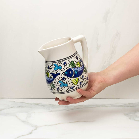 Blue Fish | Hand-Painted Ceramic Pitcher