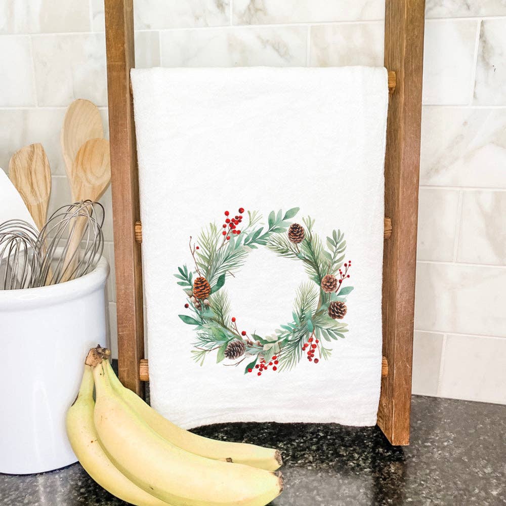 Winter Wreath Cotton Tea Towel - The Savory Pantry