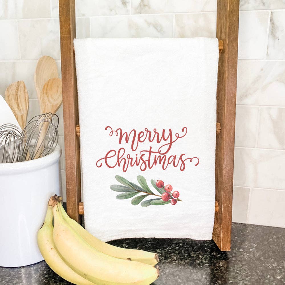 Merry Christmas Sprig Cotton Tea Towel - The Savory Pantry