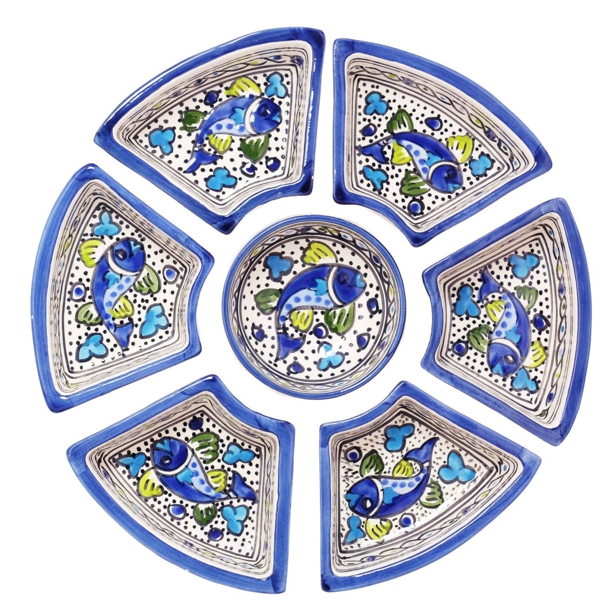 Blue Fish | Ceramic Tapas Chip & Dip Server - The Savory Pantry