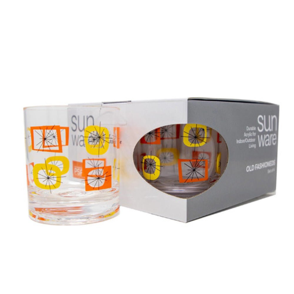Atomic Acrylic Old Fashioned Glasses | Orange | Set of 4 - The Savory Pantry