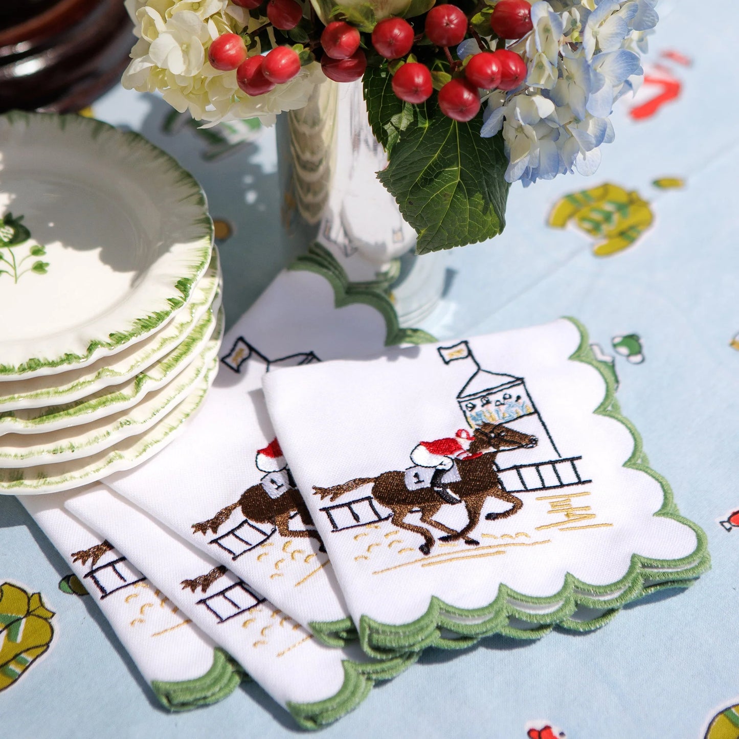 At the Finish Line Embroidered Cocktail Napkins | Set of 4