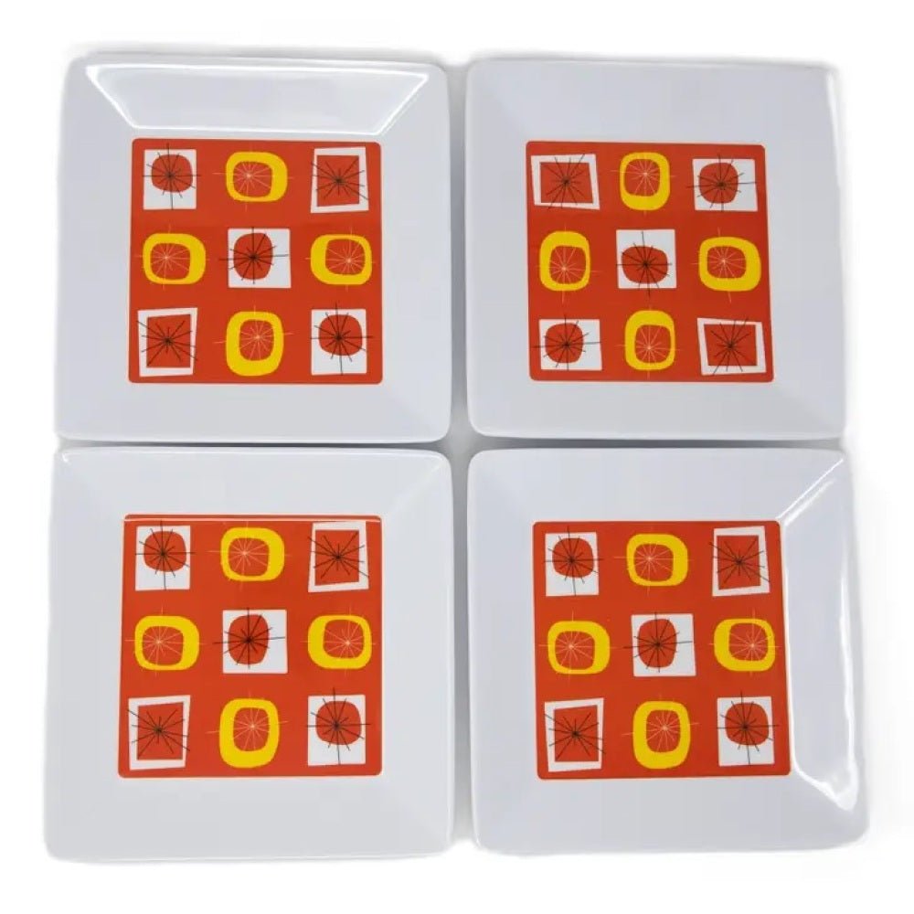 Atomic Melamine Appetizer Plates in Orange | Set of 4 - The Savory Pantry