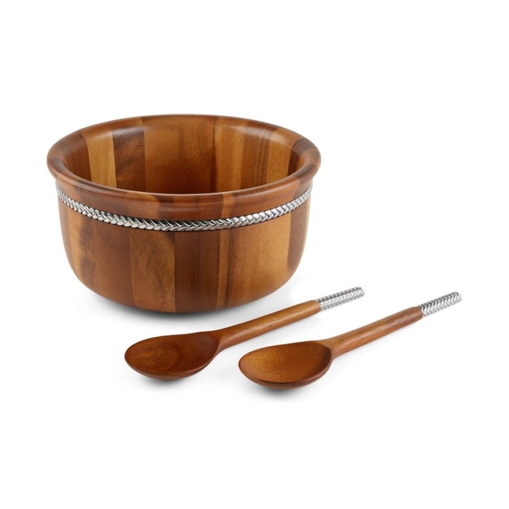 Nambé Braid Round Salad Bowl with Servers - The Savory Pantry