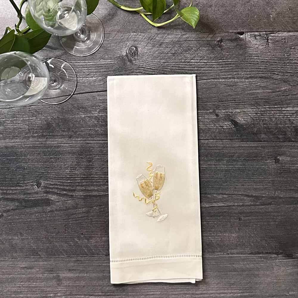 Champagne Celebration Embroidered Hand Towel