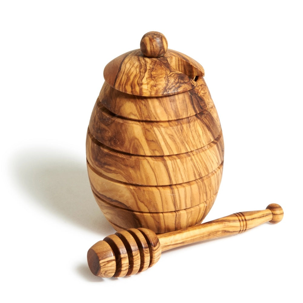 Olive Wood Honey Jar with Dipper