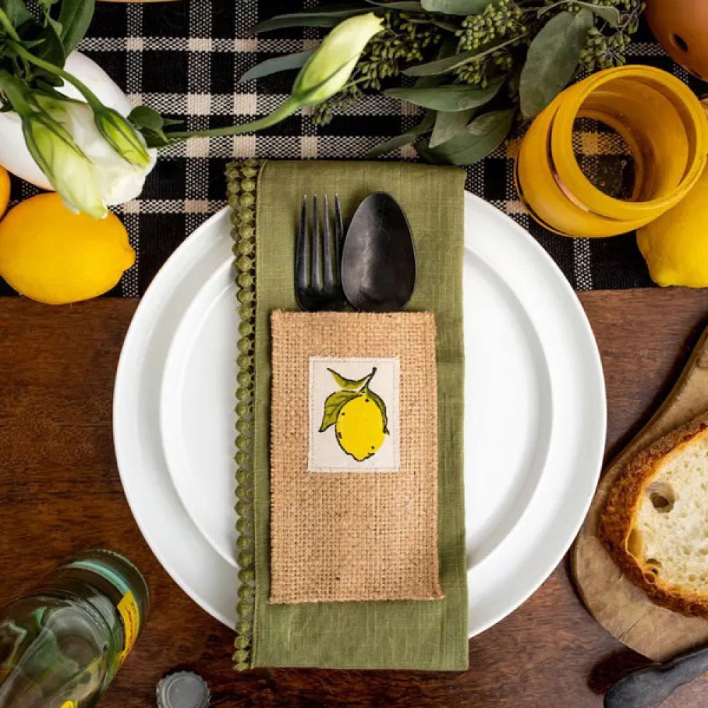 Boutique Silverware Pouches with Lemon Patch | Set of 8 - The Savory Pantry