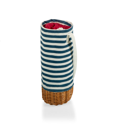 Malbec Insulated Canvas & Willow Wine Tote - Blue & White Stripe