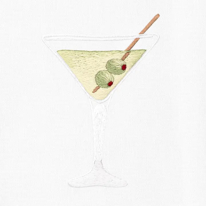 Martini Hand Embroidered Bar Towel