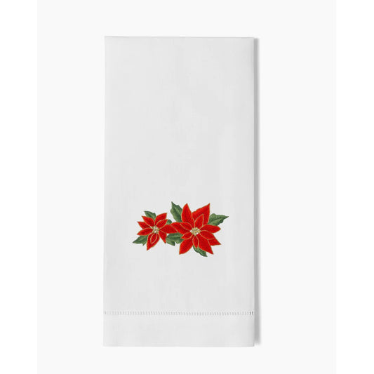 Poinsettias Hand Embroidered Towel