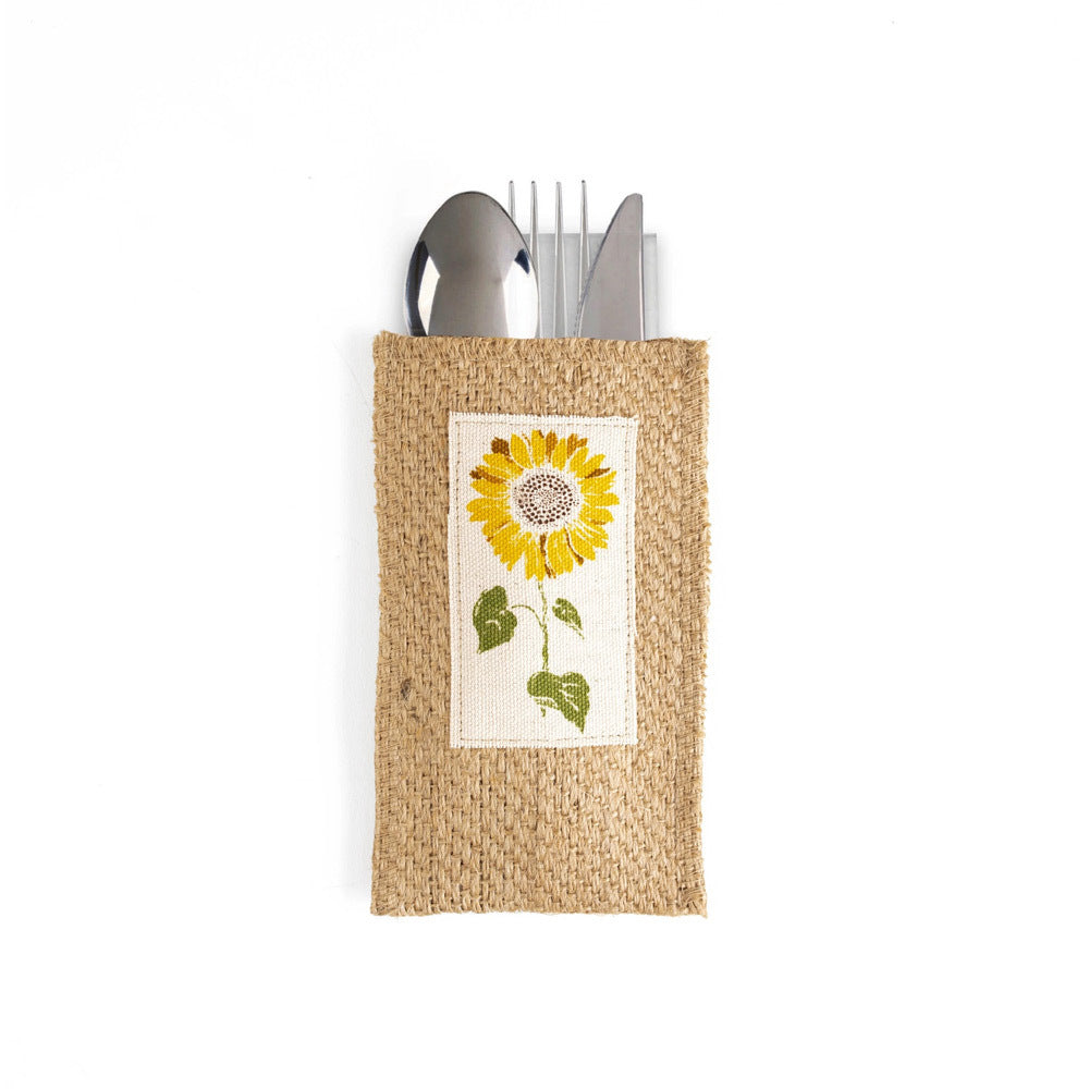Boutique Silverware Pouches with Sunflowers | Set of 8