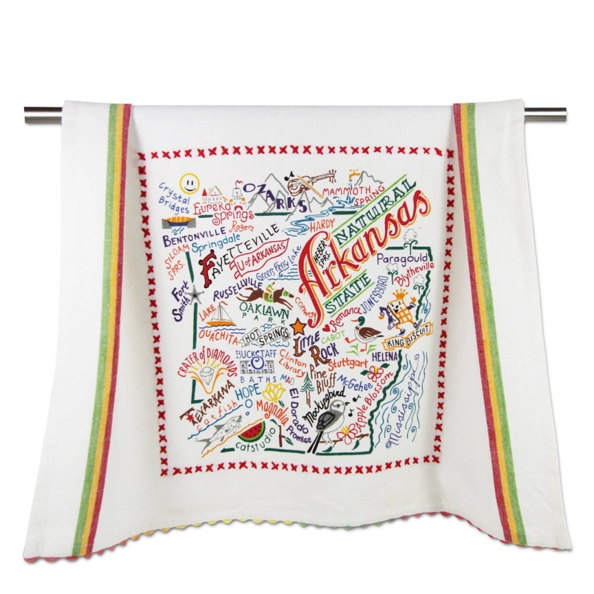 Arkansas Hand-Embroidered Cotton Tea Towel 
