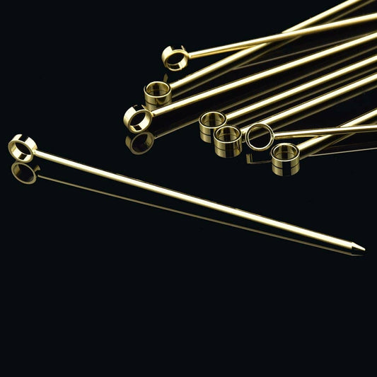 Gold-Finished Stainless Steel Extra Long Cocktail Picks | Set of 8