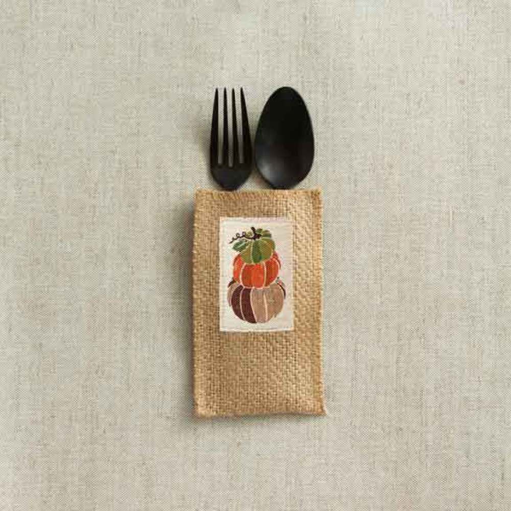 Boutique Silverware Pouches with Pumpkin Stack | Set of 8
