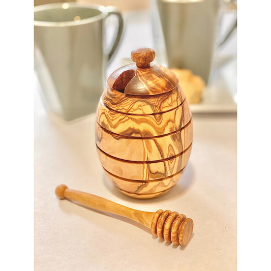 Olive Wood Honey Jar with Dipper