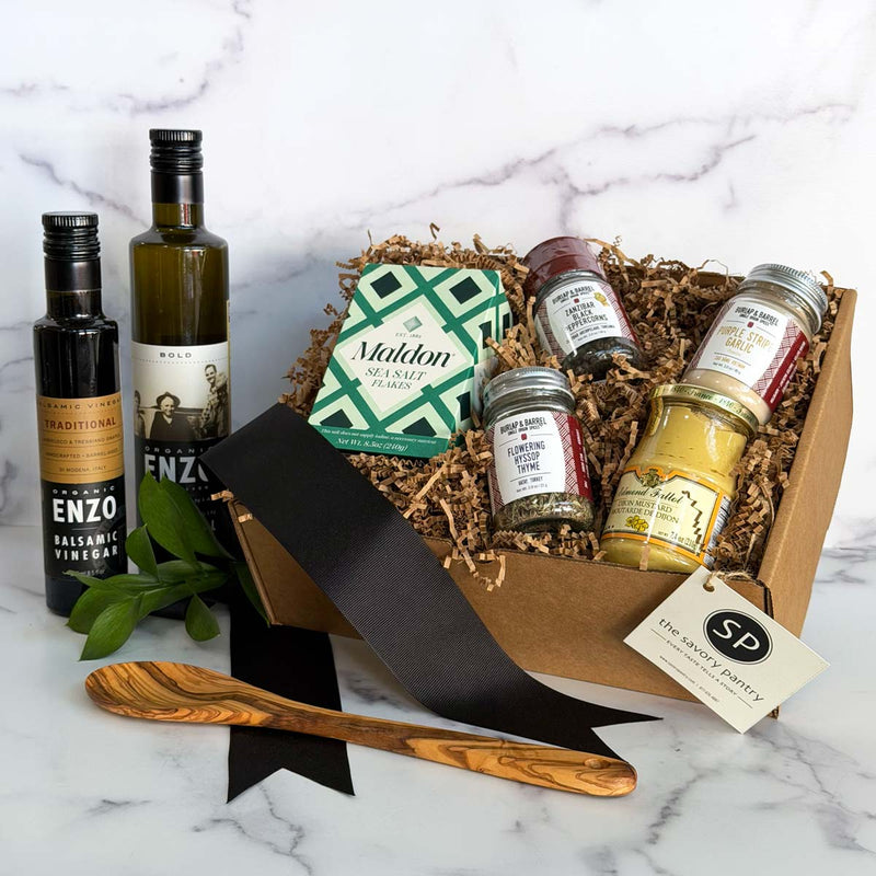 Olive oil, black truffle salt and Dijon mustard gift items for the cook