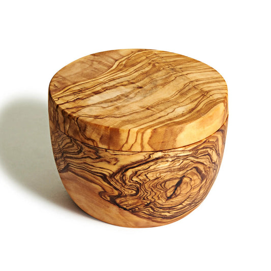 Olive Wood Salt Keeper with Swivel Lid