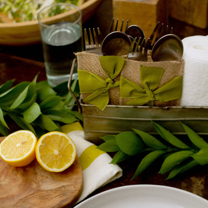 Boutique Silverware Pouch with Hand-Tied Green Ribbon | Set of 8