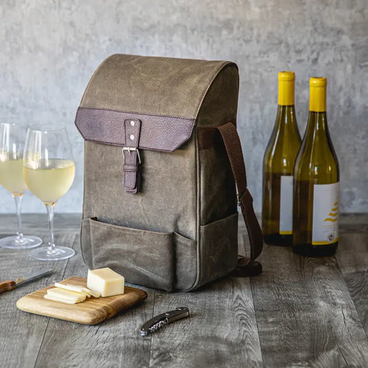 2 Bottle Insulated Wine & Cheese Cooler | Khaki Green & Brown