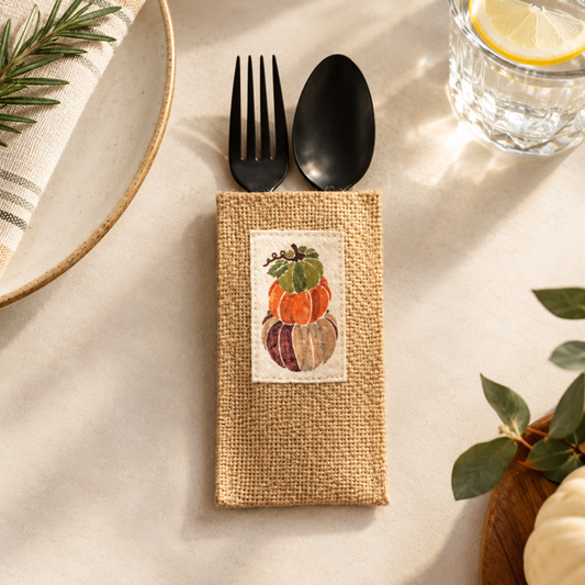 Boutique Silverware Pouches with Pumpkin Stack | Set of 8